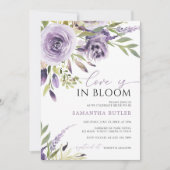 愛は開花パープルバラフローラブライダルシャワー 招待状 (正面)