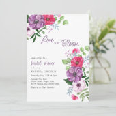 愛は開花パープルピンクフローラブライダルシャワー 招待状 (スタンド正面)
