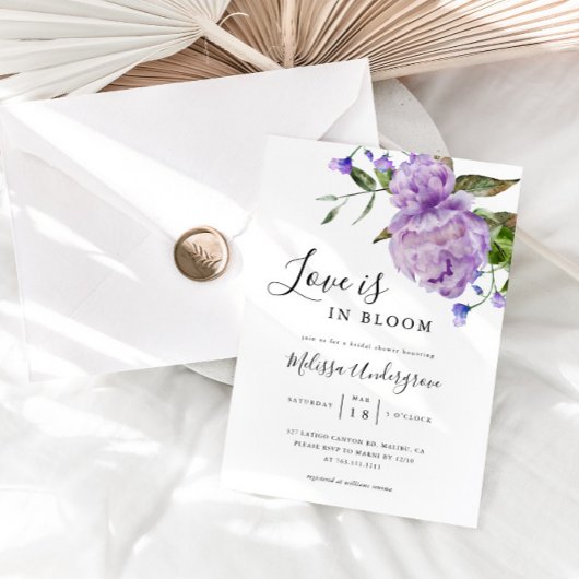 愛は開花パープルブライダルシャワー 招待状