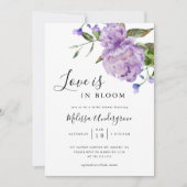 愛は開花パープルブライダルシャワー 招待状 (正面)