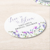 愛は開花パープルワイルドフラワーブライダルシャワー ラウンドペーパーコースター (アングル)