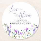 愛は開花パープルワイルドフラワーブライダルシャワー ラウンドペーパーコースター (正面)