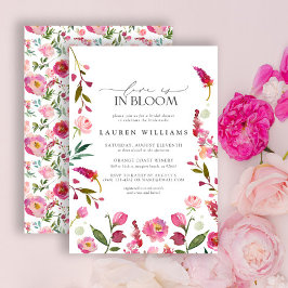 愛は開花ピンクの花ブライダルシャワー 招待状