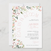愛は開花ピンクの花ブライダルシャワー 招待状 (正面)