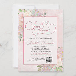 愛は開花ピンクフローラブライダルシャワーQRコード 招待状