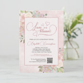 愛は開花ピンクフローラブライダルシャワーQRコード 招待状 (スタンド正面)