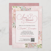 愛は開花ピンクフローラブライダルシャワーQRコード 招待状 (正面/裏面)