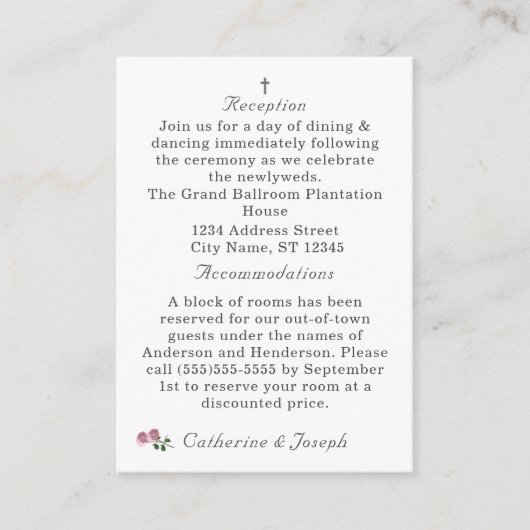 愛は開花ピンクローズ結婚の エンクロージャーカード (正面)