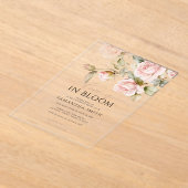 愛は開花ピンクローズ&グリーンブライダルシャワー アクリル招待状 (レイダウン)