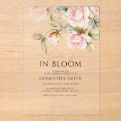愛は開花ピンクローズ&グリーンブライダルシャワー アクリル招待状 (正面)