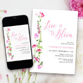 愛は開花ピンクワイルドフラワーブライダルシャワー 招待状
