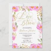 愛は開花ピンク金ゴールドフローラブライダルシャワー 招待状 (正面)