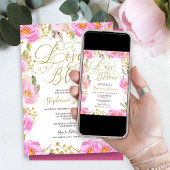 愛は開花ピンク金ゴールドフローラブライダルシャワー 招待状