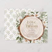 愛は開花フローラウッドスタンプブライダルシャワー 招待状 (正面/裏面)