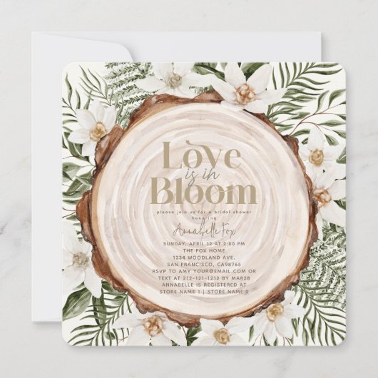 愛は開花フローラウッドスタンプブライダルシャワー 招待状 (正面)