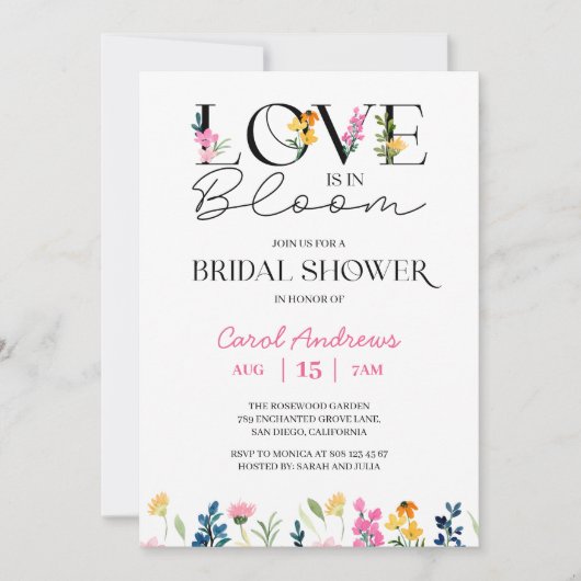 愛は開花フローラワイルドフラワーブライダルシャワー 招待状 (正面)