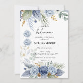 愛は開花ブライダルシャワーほこりっぽい青い花 招待状 (正面)