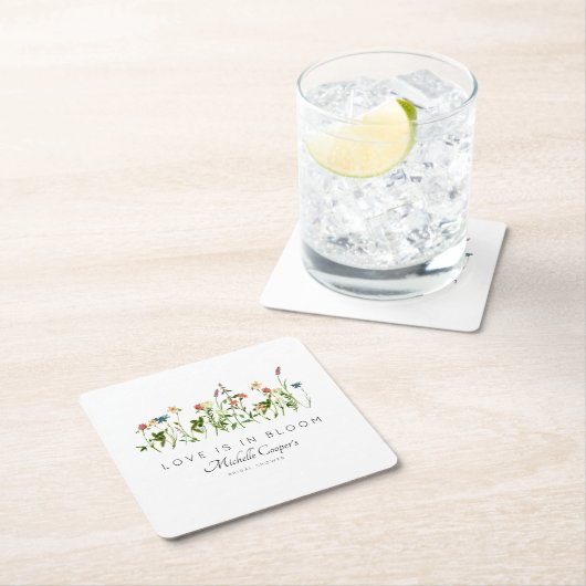 愛は開花ブライダルシャワー スクエアペーパーコースター (インサイチュ)