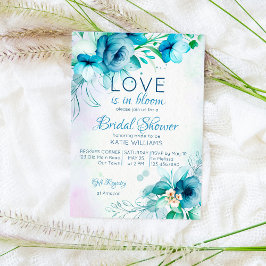 愛は開花ブルーティール（緑がかった色）花ブライダルシャワー 招待状