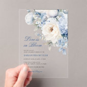 愛は開花ブルーフラワーズブライダルシャワー アクリル招待状 (インサイチュ (ポータブル))