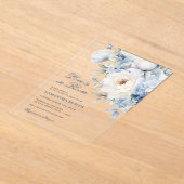 愛は開花ブルーフラワーズブライダルシャワー アクリル招待状 (レイダウン)