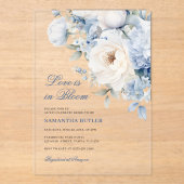 愛は開花ブルーフラワーズブライダルシャワー アクリル招待状 (正面)