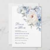 愛は開花ブルーフラワーズブライダルシャワー 招待状 (正面)