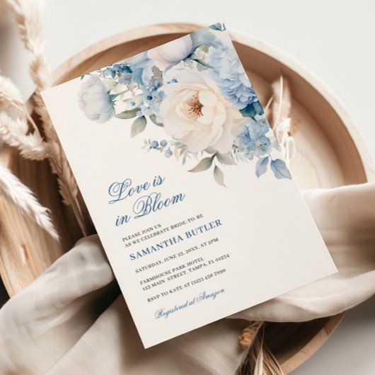 愛は開花ブルーフラワーズブライダルシャワー 招待状