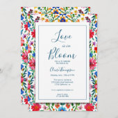 愛は開花ブルーフローラブライダルシャワー 招待状 (正面/裏面)