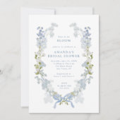 愛は開花ブルーフローラリースブライダルシャワー 招待状 (正面)