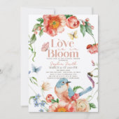 愛は開花ワイルドフラワーバードブライダルシャワー 招待状 (正面)