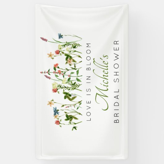 愛は開花ワイルドフラワーブライダルシャワーバナー 横断幕 (縦)