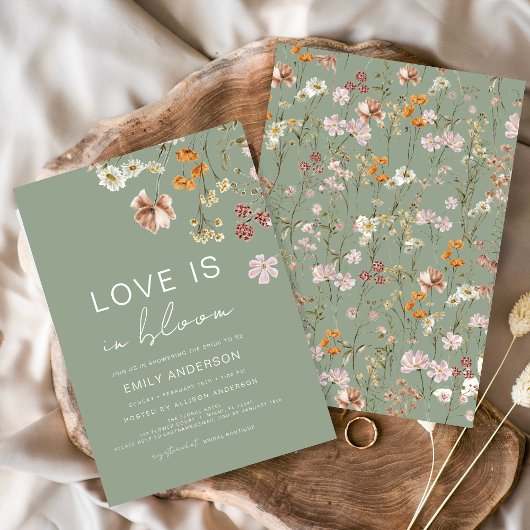 愛は開花ワイルドフラワーブライダルシャワー 招待状
