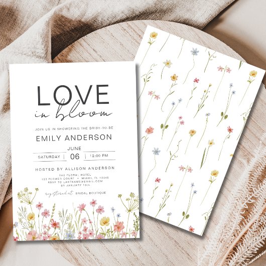 愛は開花ワイルドフラワー春ブライダルシャワー 招待状