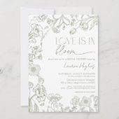 愛は開花ヴィンテージセージ緑のフローラシャワー 招待状 (正面)