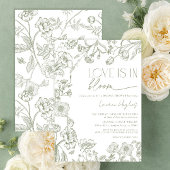 愛は開花ヴィンテージセージ緑のフローラシャワー 招待状