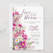 愛は開花明るいピンクの花ブライダルシャワー 招待状 (正面)