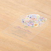 愛は開花春フローラアーチブライダルシャワー アクリル招待状 (レイダウン)