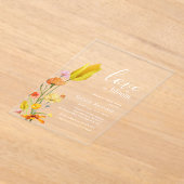 愛は開花春ワイルドフラワーブライダルシャワー アクリル招待状 (レイダウン)