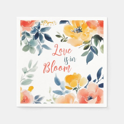 愛は開花水の色フローラブライダルシャワー スタンダードカクテルナプキン (正面)