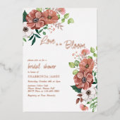 愛は開花秋ブライダルシャワーバラ金ゴールド 箔招待状 (正面)