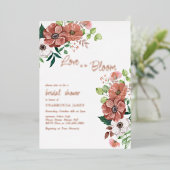 愛は開花秋ブライダルシャワーバラ金ゴールド 箔招待状 (立ち正面)