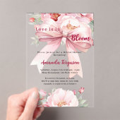 愛は開花花模様ピンクボウブライダルシャワー アクリル招待状 (インサイチュ (ポータブル))