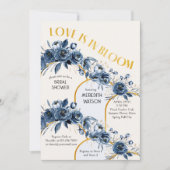 愛は開花金ゴールドアーチブルーバラブライダルシャワー 招待状 (正面)