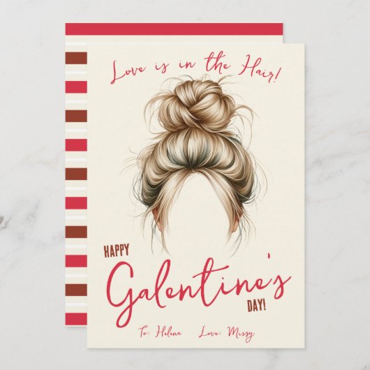 愛は髪の中にある，ヘアタイ，スクルンチーのギフトカード 招待状 (正面/裏面)