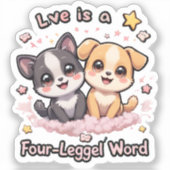 愛は4本足の単語かわいい子犬のデカールビニル シール (正面)