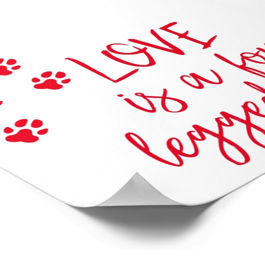 愛は4本足の単語である – かわいい犬の引用文 ポスター (角)