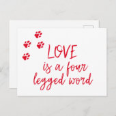 愛は4本足の単語である – かわいい犬の引用文 ポストカード (正面/裏面)