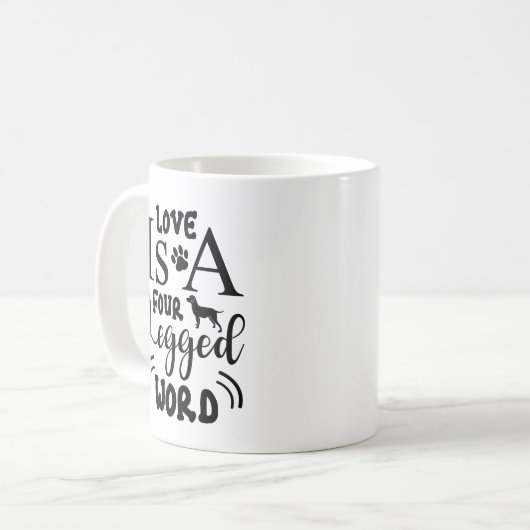 愛は4本足の単語コーヒーマグである – かわいい犬 コーヒーマグカップ (正面左)