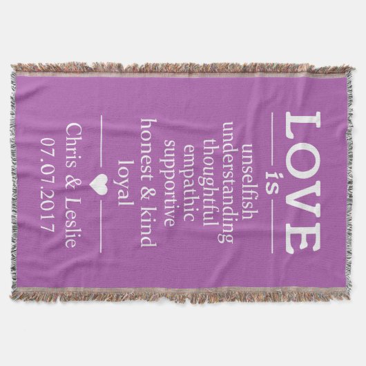 愛は…名前をカスタムする、日付と色投げ毛布 スローブランケット (正面)